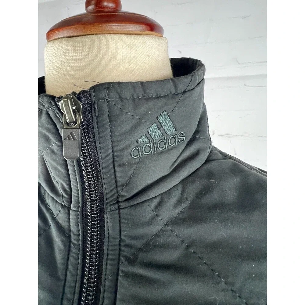 Adidas Womens XS Quilted Jacket Black Full Zip Lightweight Stand-Up Collar EUC - Picture 4 of 4